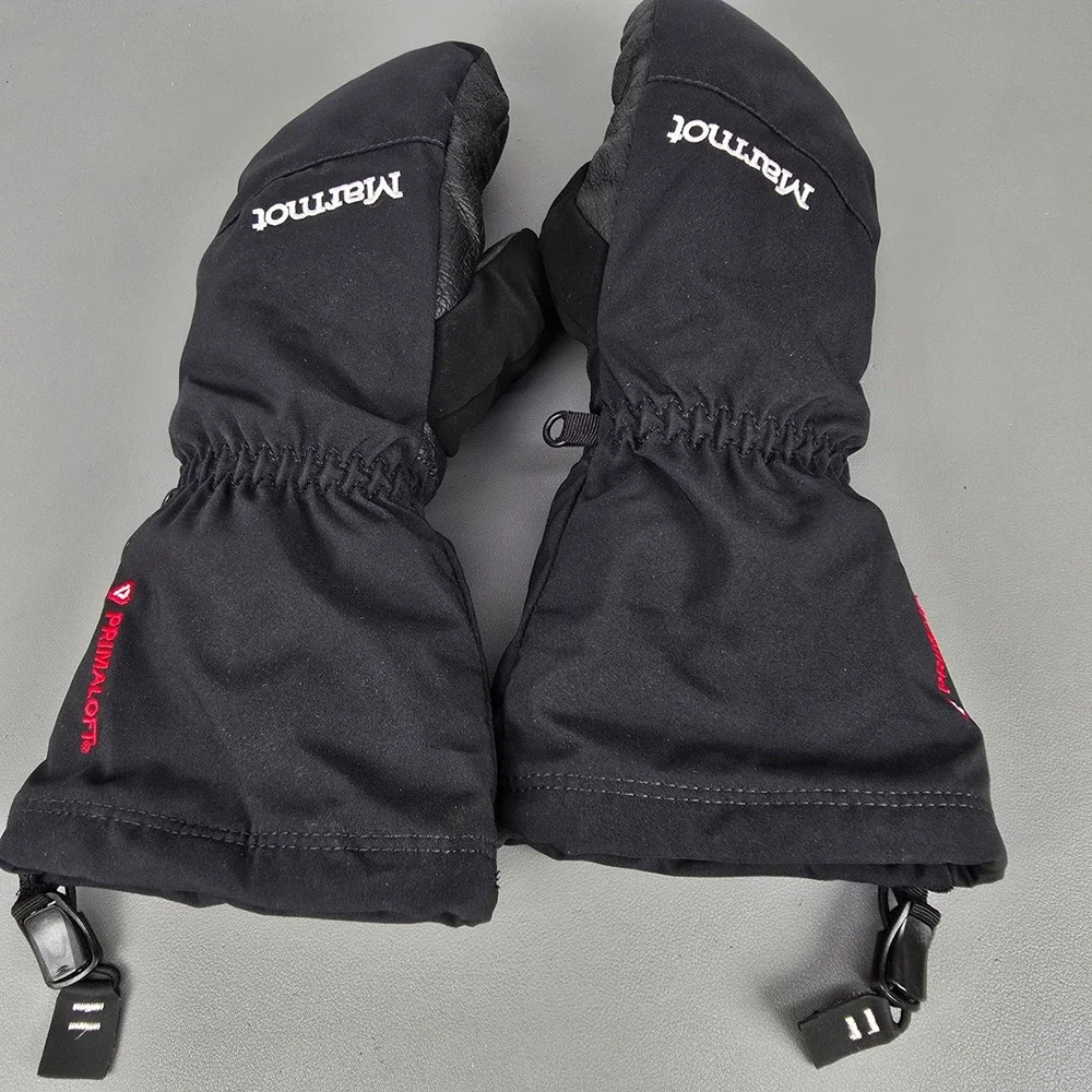 Marmot Primaloft Insulated Mittens Black Leather Palm Winter Snow Gloves Women S